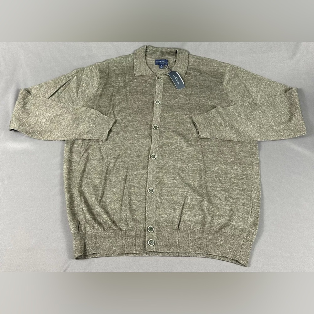 Peter Millar Collection Cardigan Sweater Linen Merino Wool XL Green